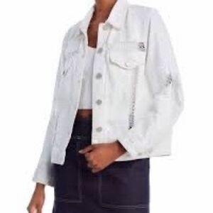 Blank NYC Women's White Denim Jacket Lace Inset Size M